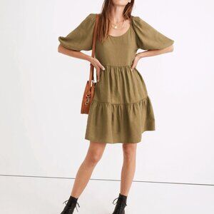 Madewell Puff-Sleeve Mini Dress Olive Green